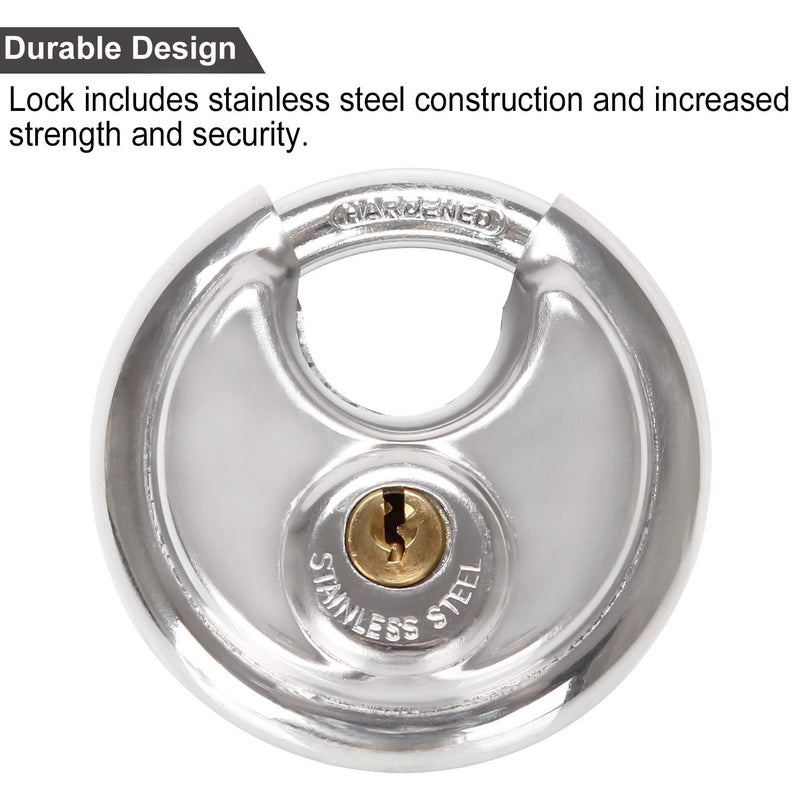 STARVAST 2 Pcs Discus Locks Stainless Steel Round Padlock Heavy Duty Rustproof Disc Padlock by STARVAST, 2-3/4 in. Wide (Keyed Different) - Image 4